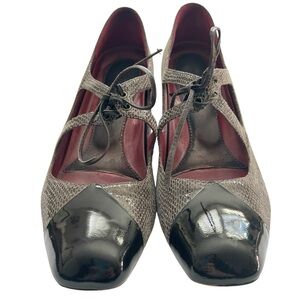 Oh! Shoes Brown Patent Leather Snakeskin Alana Pumps 38.5